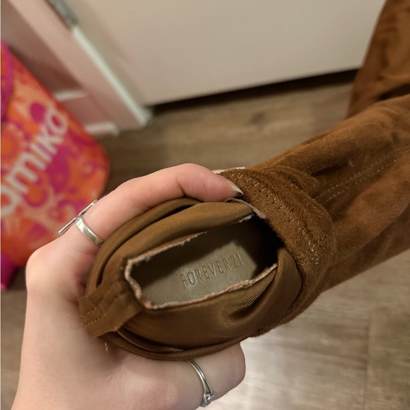 Faux Suede Brown Heeled Boots - Picture 5 of 5